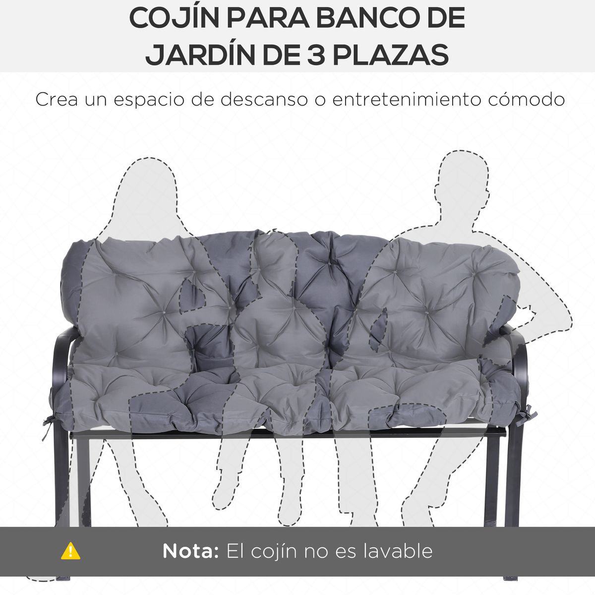 Cojín para asiento Outsunny con respaldo 3 plazas gris 8x150x98 cm