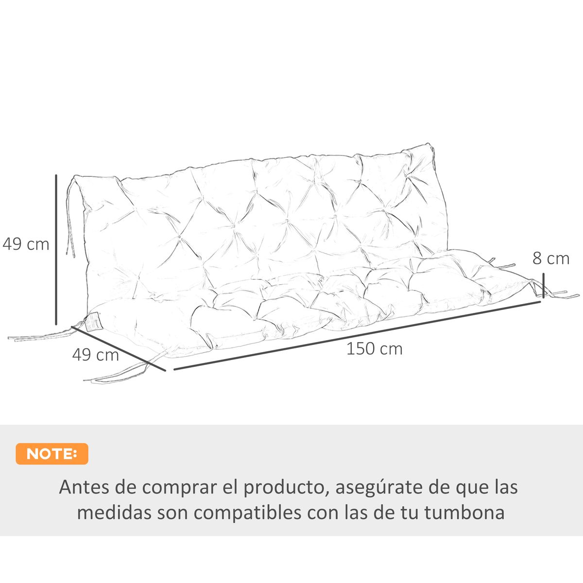 Cojín para asiento Outsunny con respaldo 3 plazas azul 8x150x98 cm