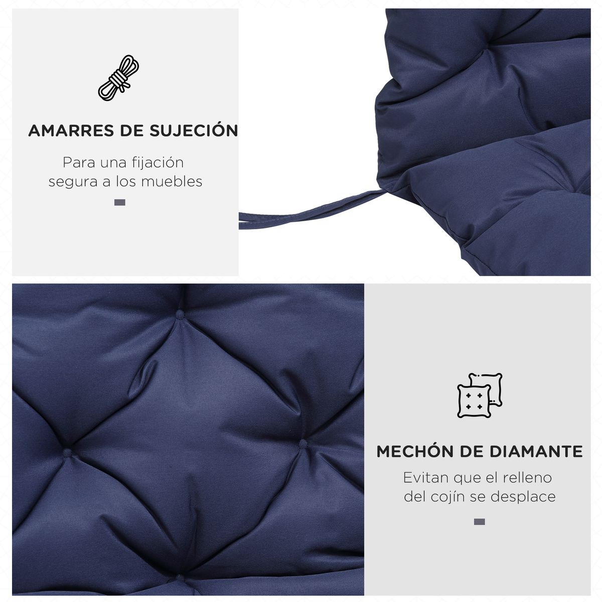Cojín para asiento Outsunny con respaldo 3 plazas azul 8x150x98 cm