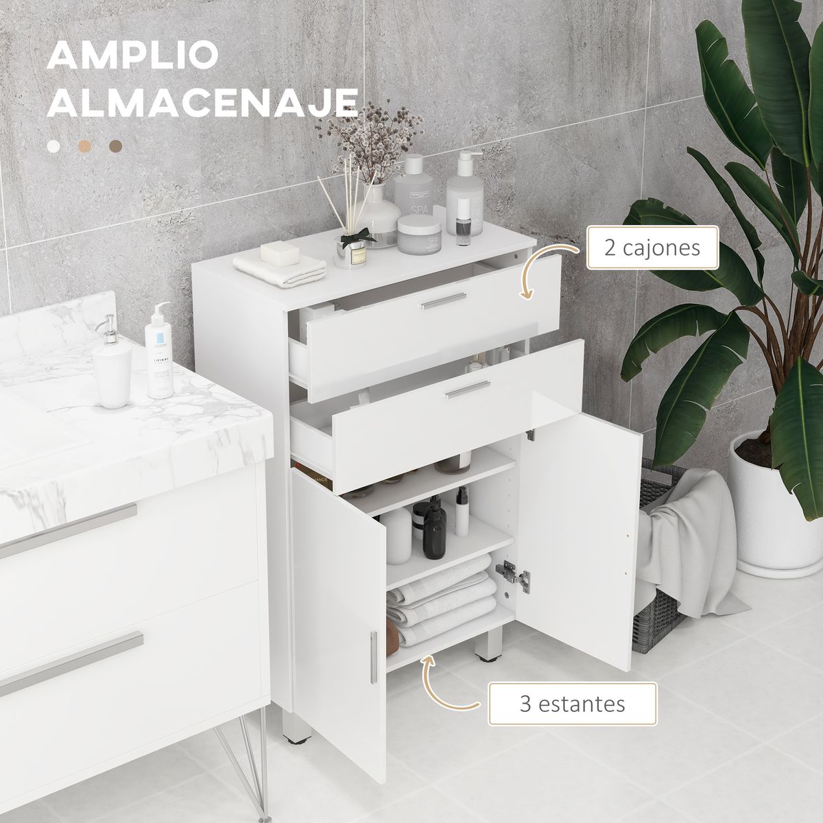 Mueble auxiliar Terra Kleankin con 2 cajones + armario blanco crillo 93x60x30 cm