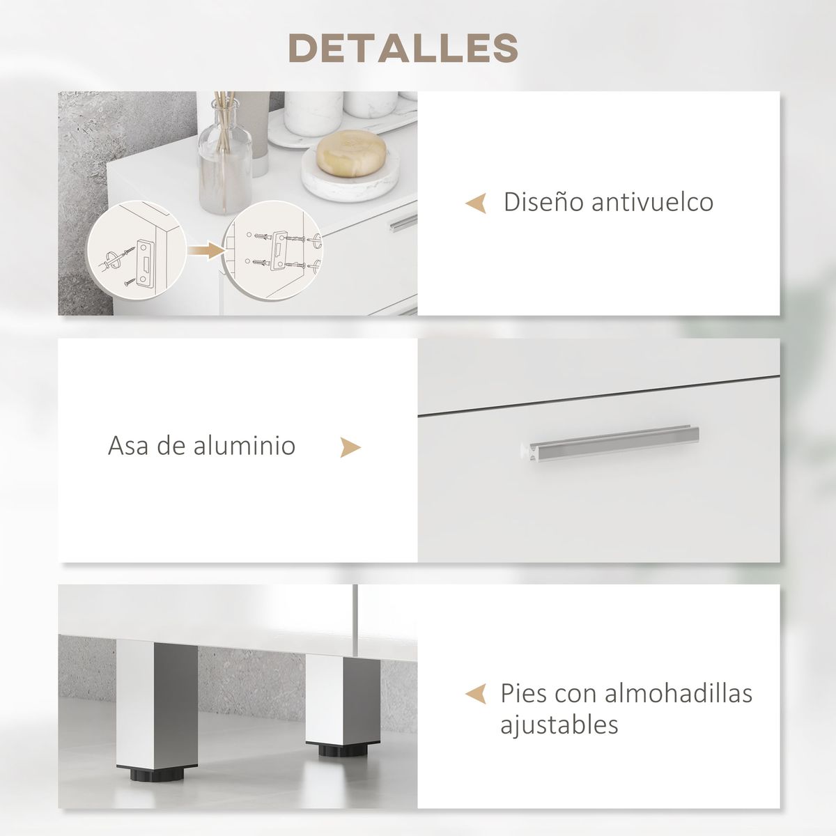 Mueble auxiliar Terra Kleankin con 2 cajones + armario blanco crillo 93x60x30 cm
