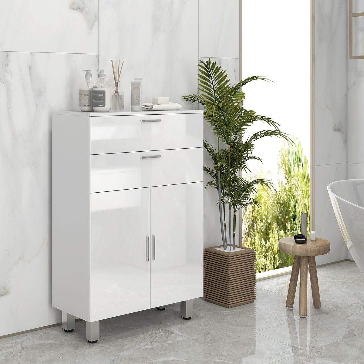 Mueble auxiliar Terra Kleankin con 2 cajones + armario blanco crillo 93x60x30 cm