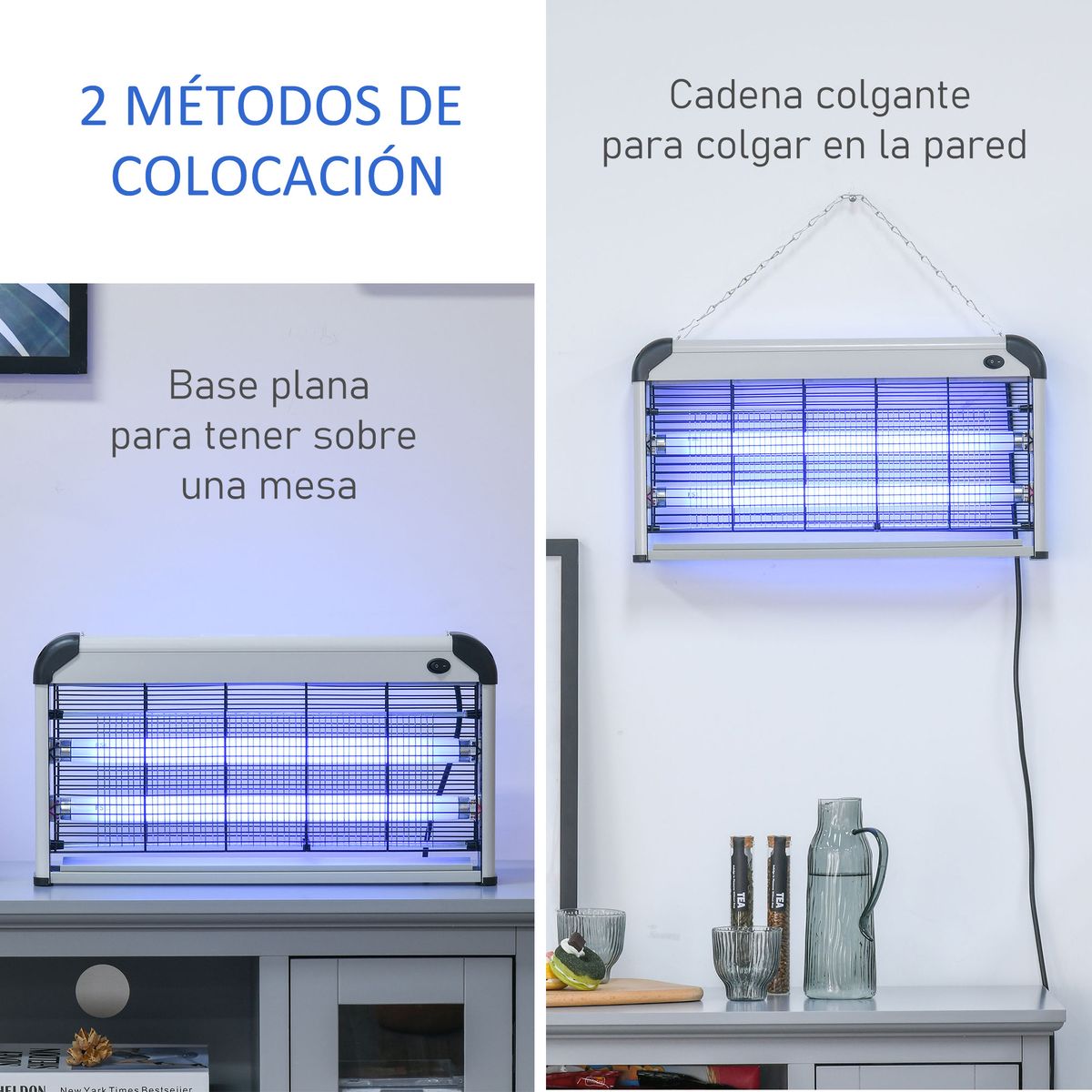 Lámpara anti mosquitos Outsunny 30W luz UV 60m² plata 26,5x48,5x8,5 cm