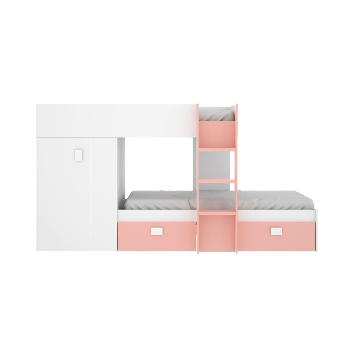 Cama-tren-Groe-2-camas---armario---2-cajones-blanco-rosa-150x271x111-cm-frontal