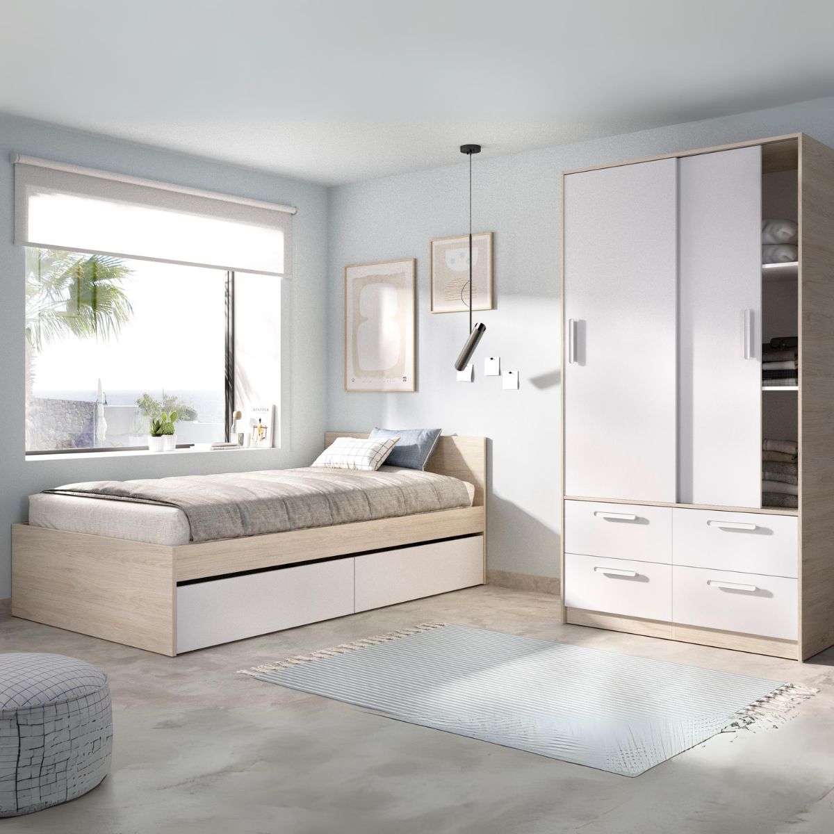 Conjunto-de-dormitorio-Top-Pack-1-cama---armario-blanco-natural-