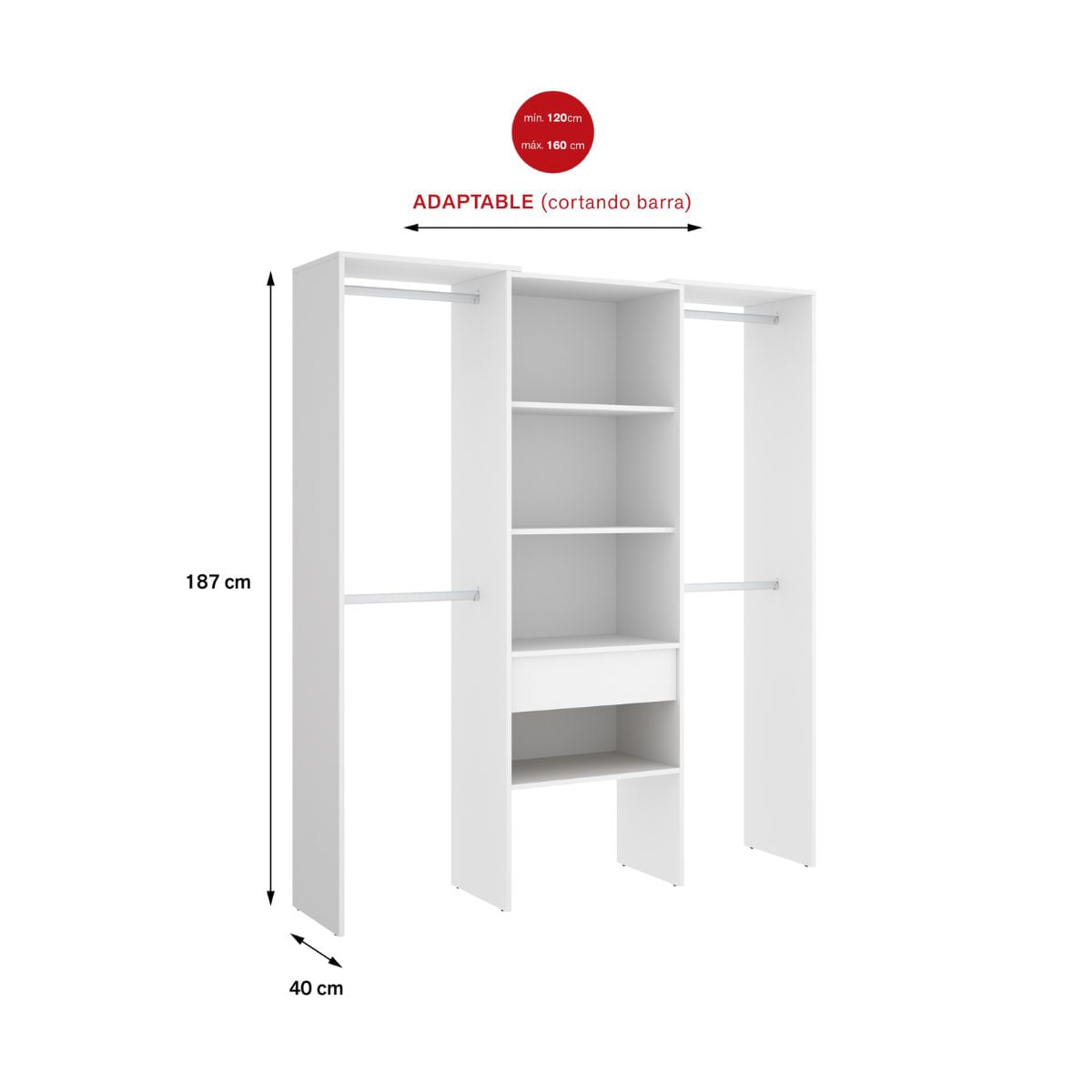 Vestidor-Suit-1-columna-con-barras-laterales-blanco-187x160x50-cm-medidas