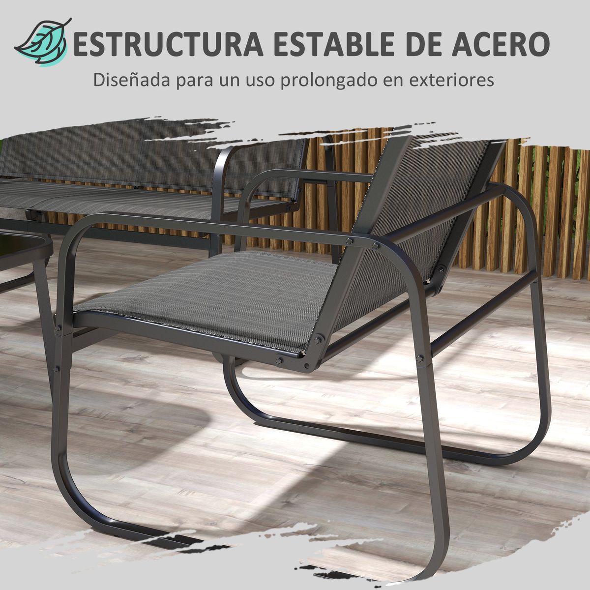 Conjunto de jardín Salitre Outsunny 2 sillones + sofá + mesa negro