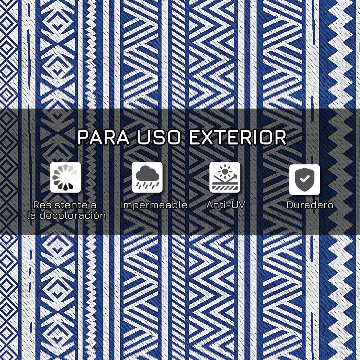 Alfombra  Folk Outsunny para exterior reversible azul/blanco 152x243 cm