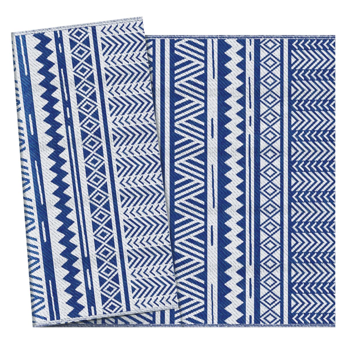 Alfombra  Folk Outsunny para exterior reversible azul/blanco 152x243 cm