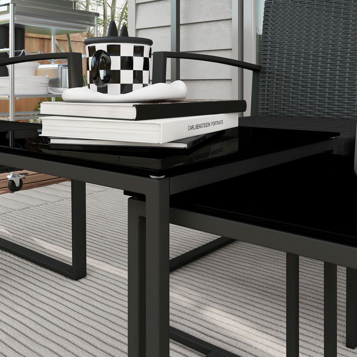 Conjunto de jardín Noire Outsunny 2 sillas + 1 sofá doble + 2 mesas negro