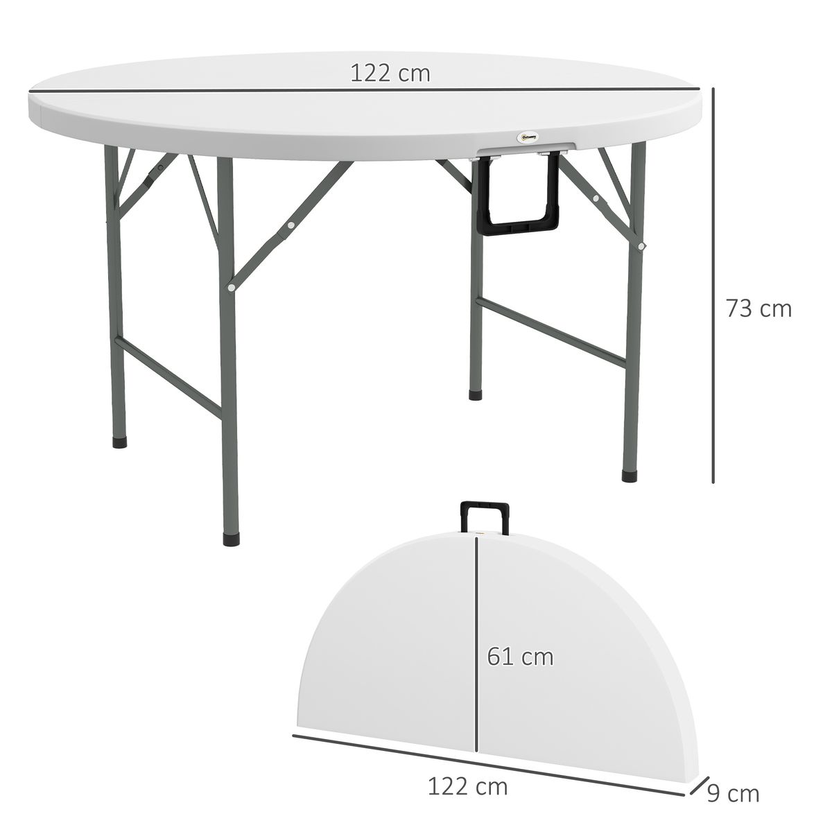 Mesa auxiliar Outsunny plegable con asas blanco Ø122x73 cm