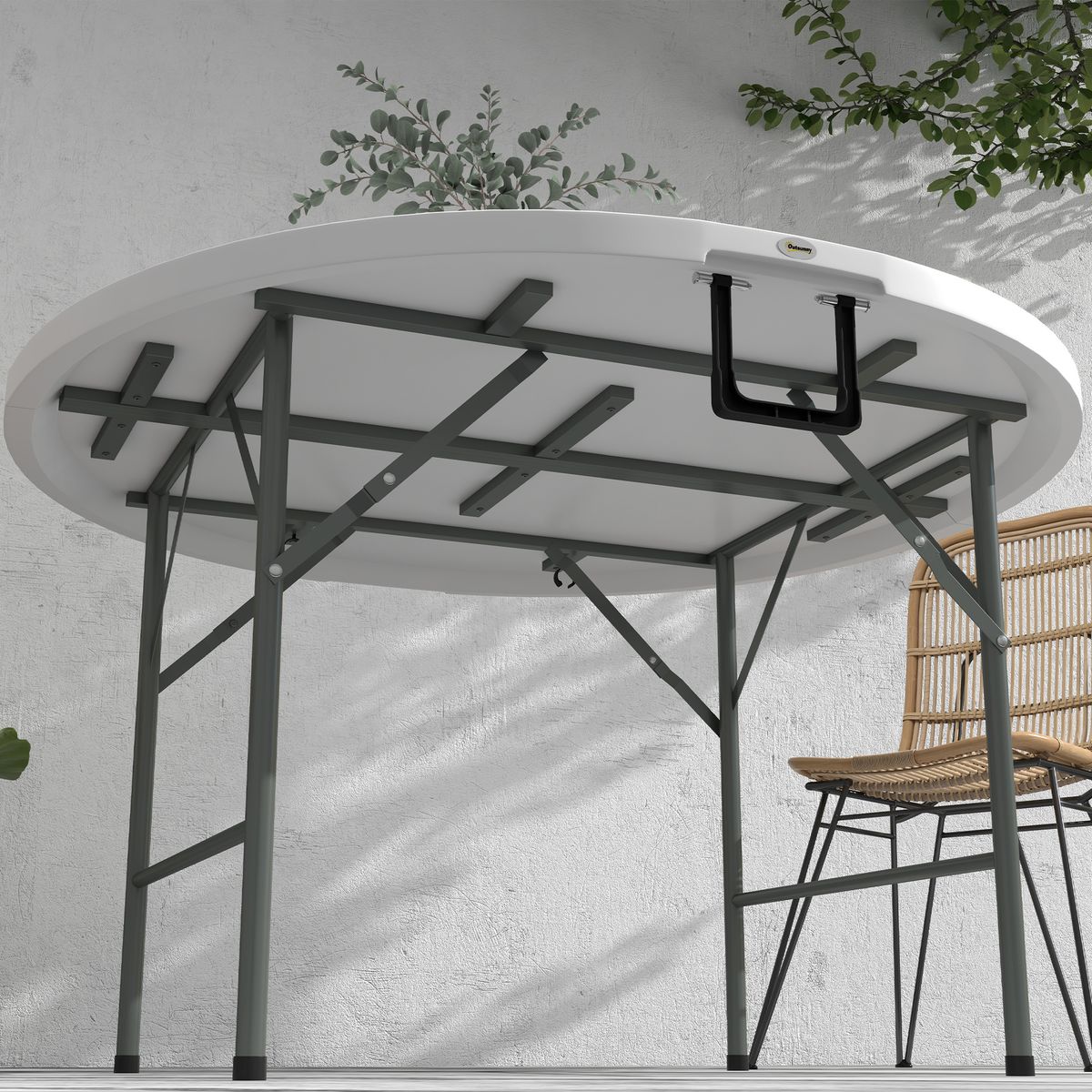 Mesa auxiliar Outsunny plegable con asas blanco Ø122x73 cm