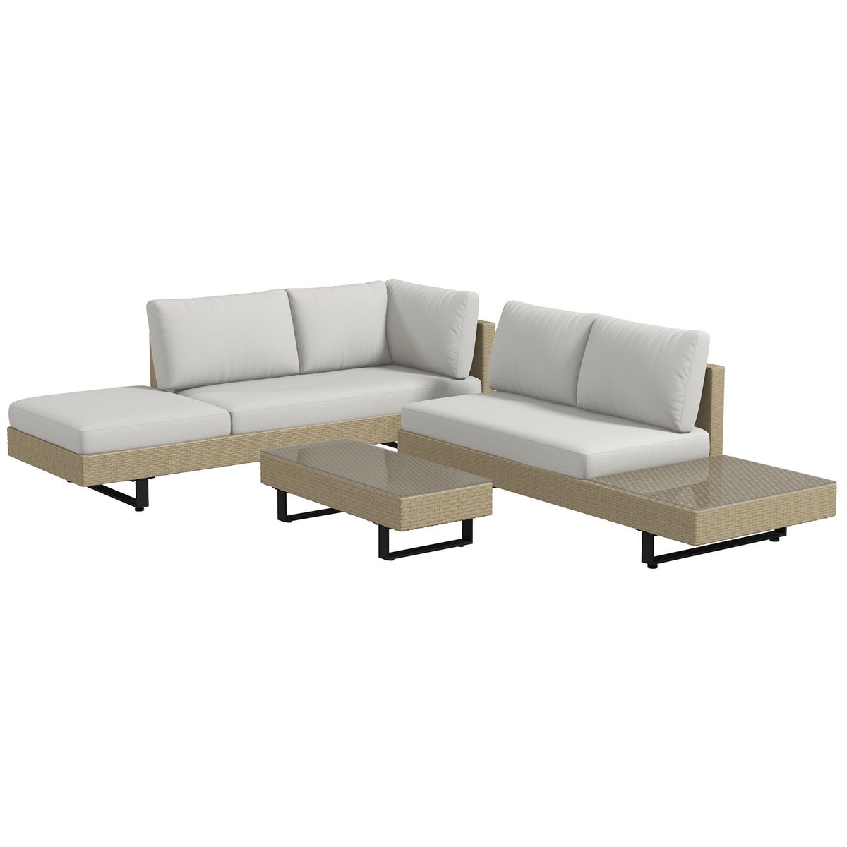 Conjunto de jardín Libélula Outsunny mesa + sofá doble + sofá 3 plazas beige