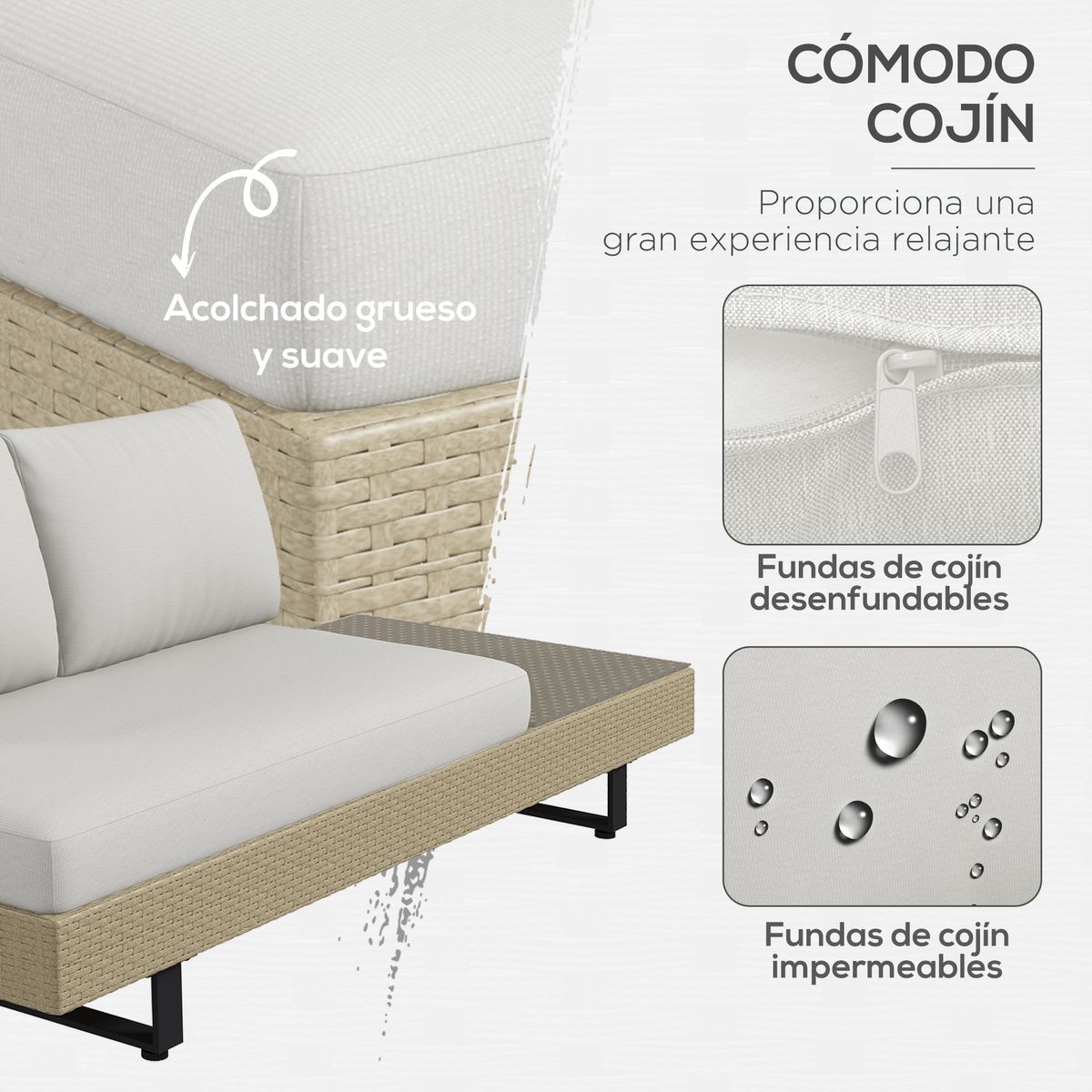 Conjunto de jardín Libélula Outsunny mesa + sofá doble + sofá 3 plazas beige