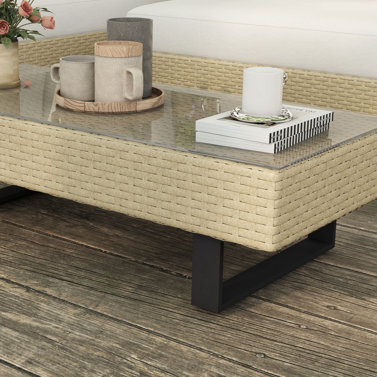 Conjunto de jardín Libélula Outsunny mesa + sofá doble + sofá 3 plazas beige