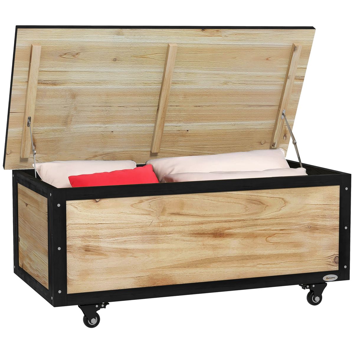 Baúl Perla Outsunny 4 ruedas natural/negro 43x100x50 cm