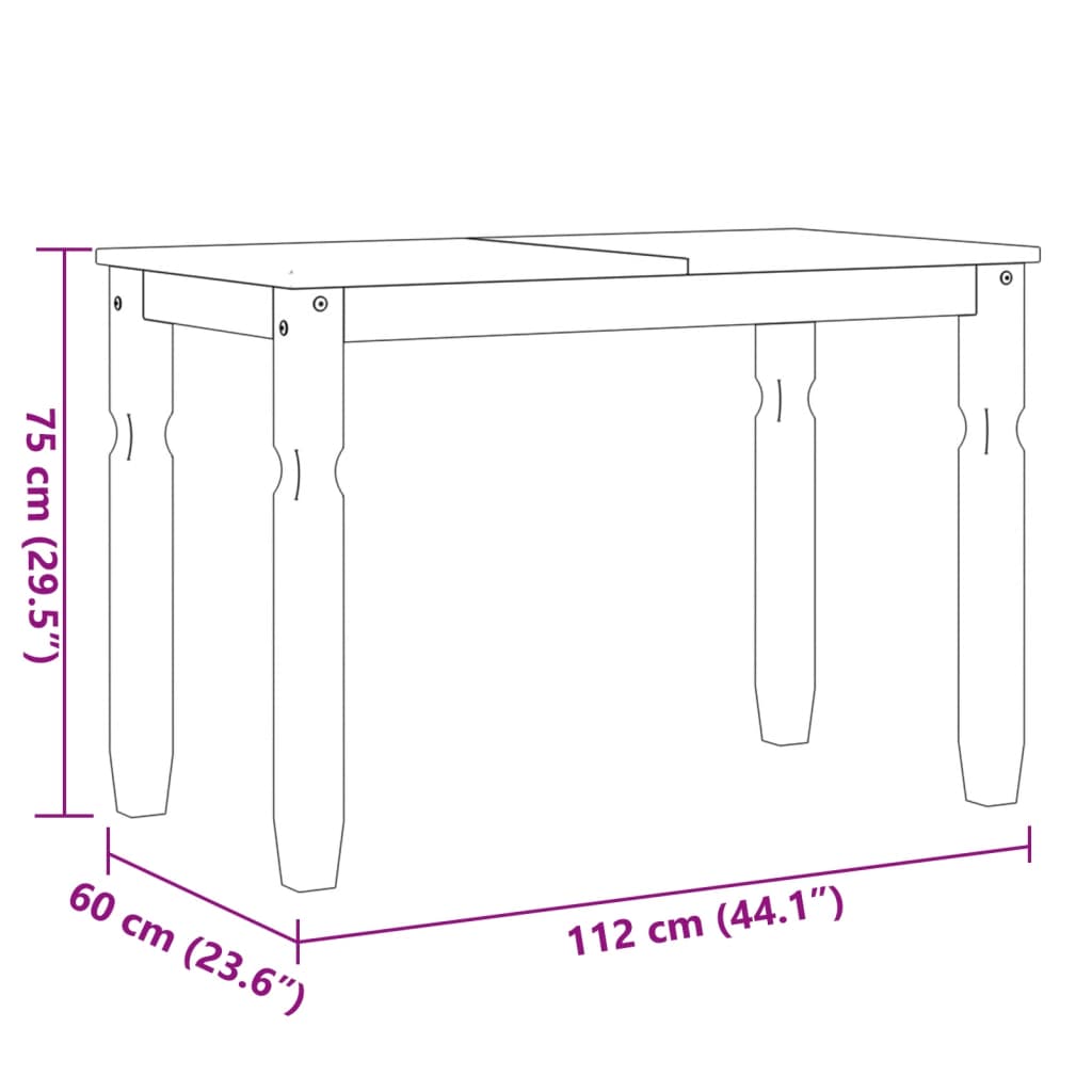 Mesa de comedor Corona madera de pino natural 75x112x60 cm medidas
