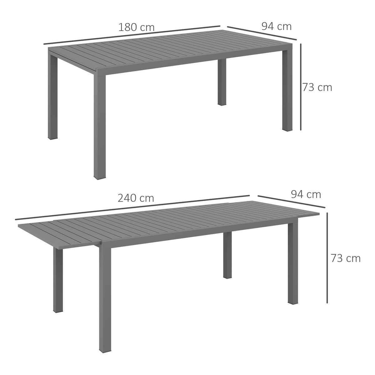 Mesa de exterior Outsunny extensible gris oscuro 73x180-240x94 cm