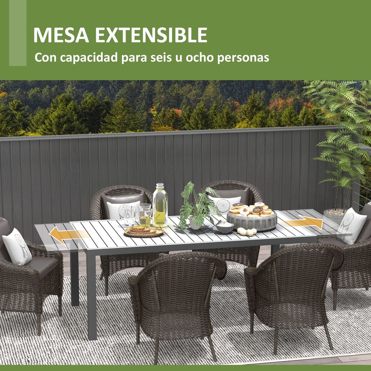 Mesa de exterior Outsunny extensible gris oscuro 73x180-240x94 cm
