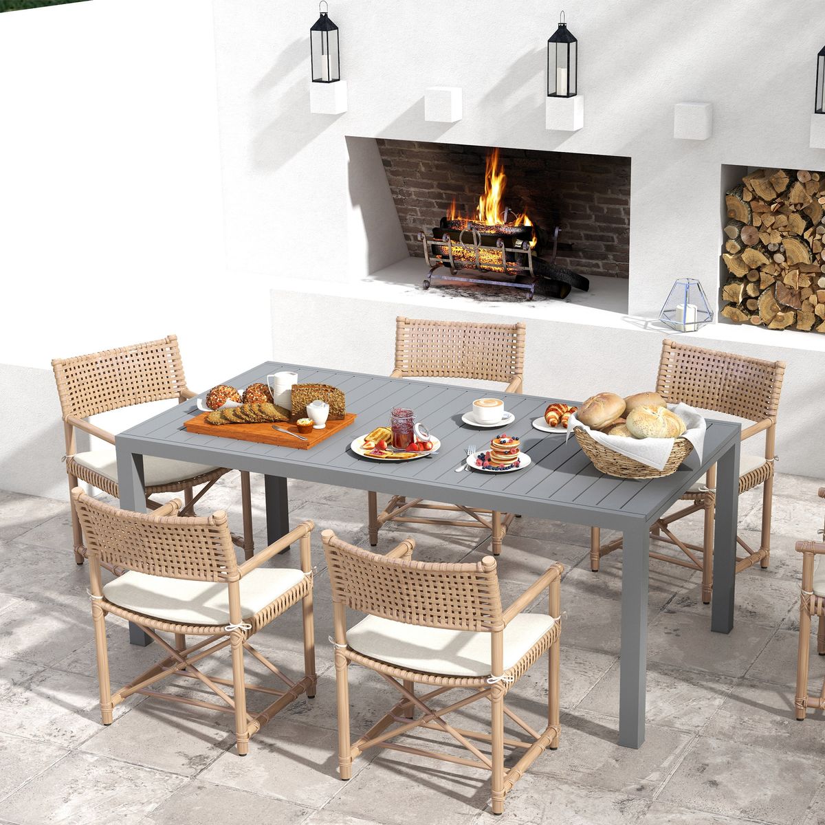 Mesa de exterior Outsunny extensible gris oscuro 73x180-240x94 cm