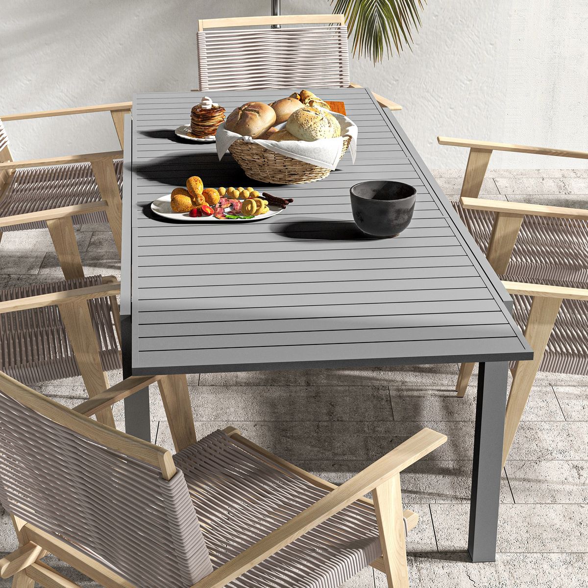 Mesa de exterior Outsunny extensible gris oscuro 73x180-240x94 cm