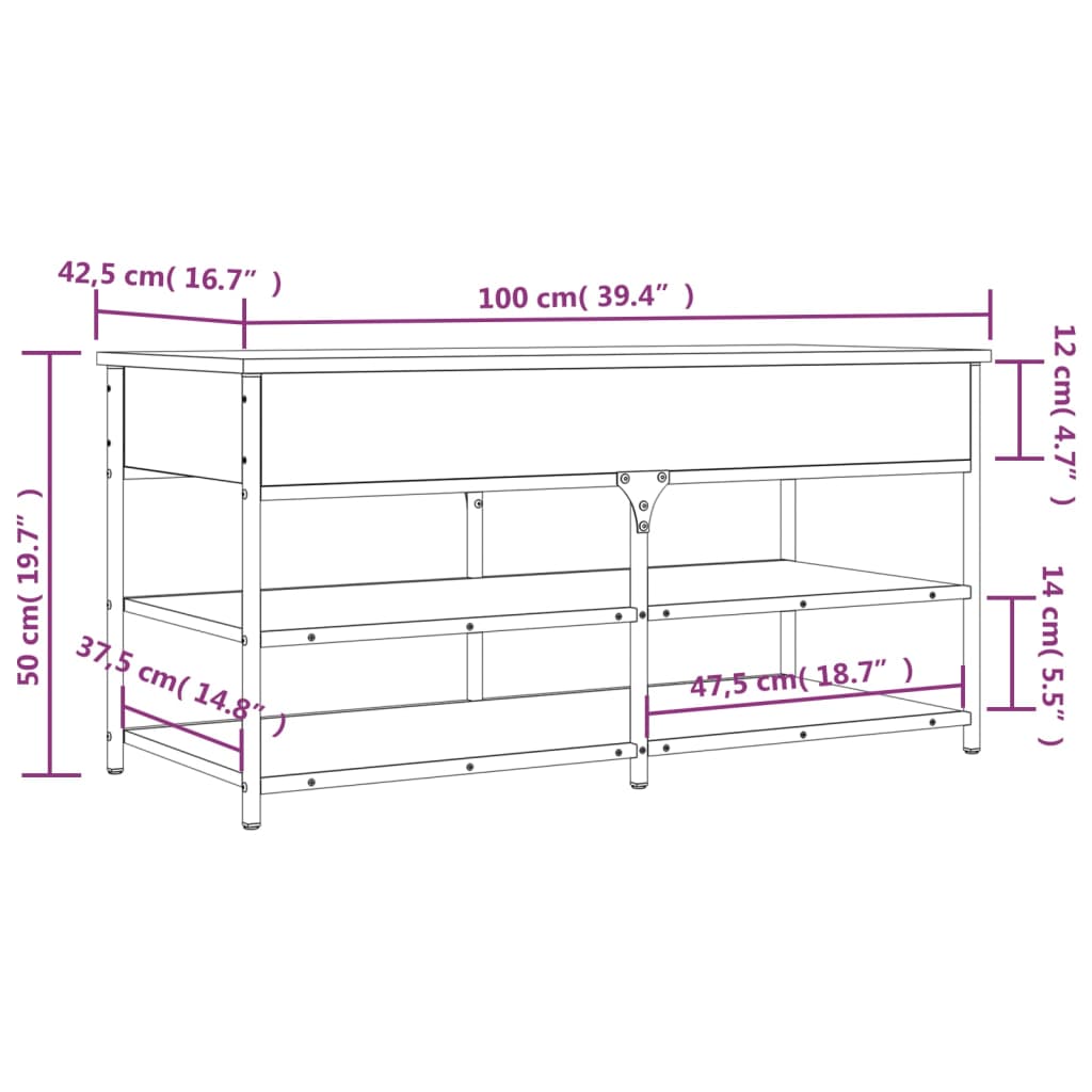 Banco zapatero Urma 2 estantes roble 50x100x42,5 cm