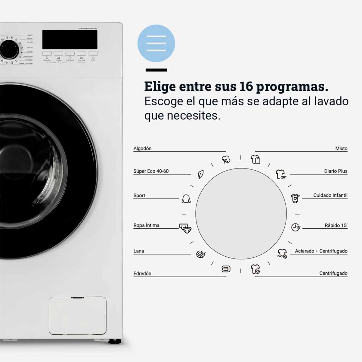 Lavadora Lanzarote 7009W Universal Blue 9kg 1400 rpm 16 programas A blanco 85 cm 4