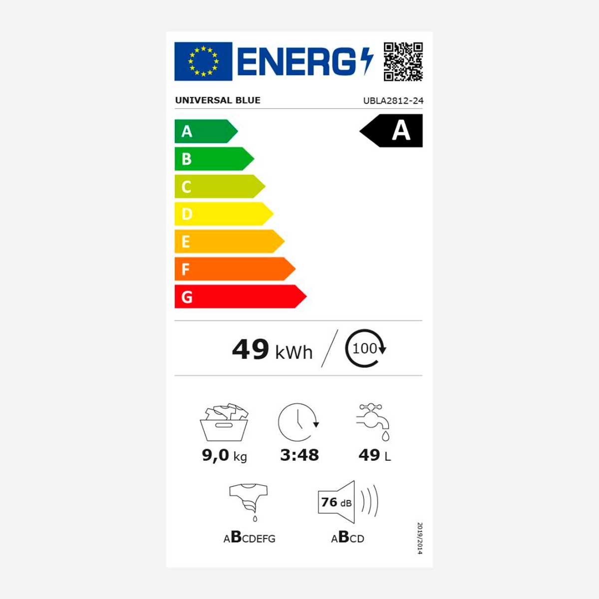 Lavadora Lanzarote 7009W Universal Blue 9kg 1400 rpm 16 programas A blanco 85 cm eficiencia-energetica