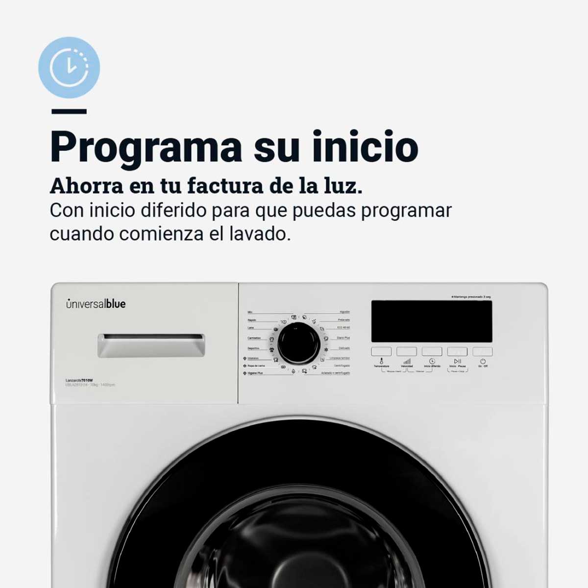 Lavadora Lanzarote 7010W Universal Blue 10kg 1400 rpm 16 programas A blanco 85 cm 5