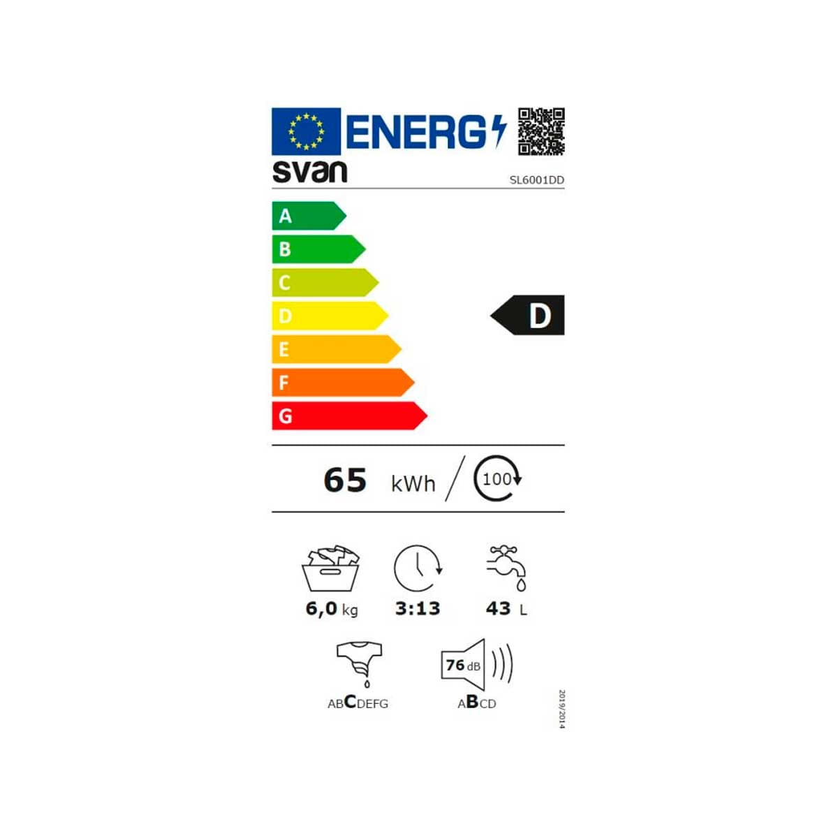 Lavadora Svan SL6001DD 6kg 1000 rpm 15 programas D blanco 84,5 cm eficiencia-energetica