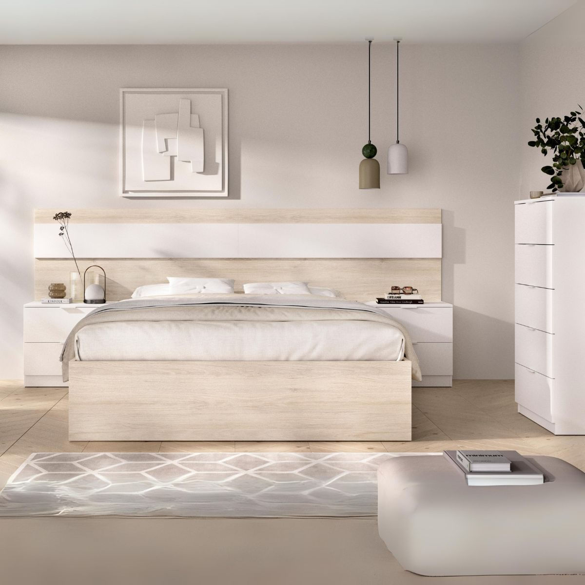 Conjunto-de-dormitorio-Pack-Niza-2-cabecero---2-mesitas---aro---comoda-natural-blanco--fondo-animado