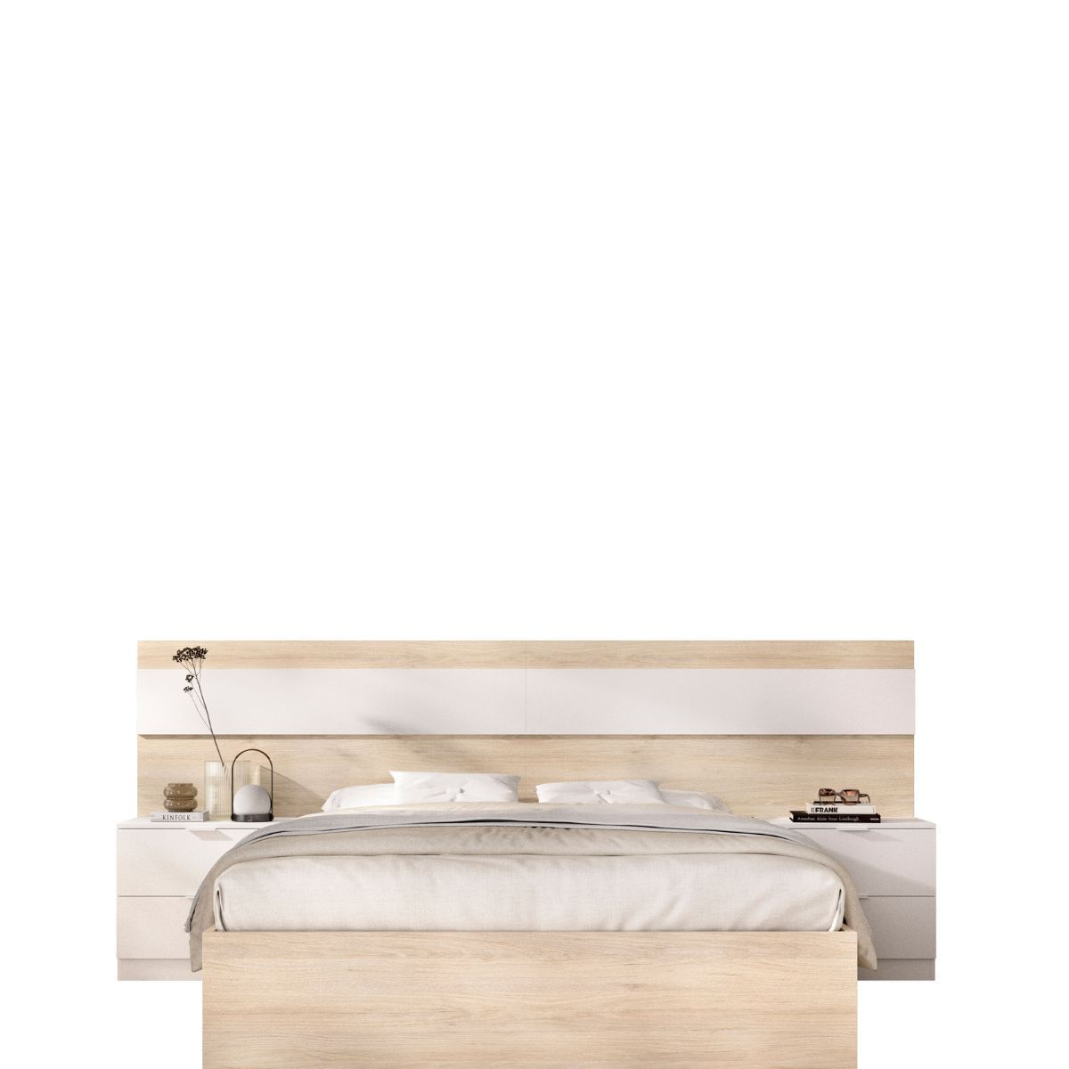 Conjunto-de-dormitorio-Pack-Niza-2-cabecero---2-mesitas---aro---comoda-natural-blanco--cama