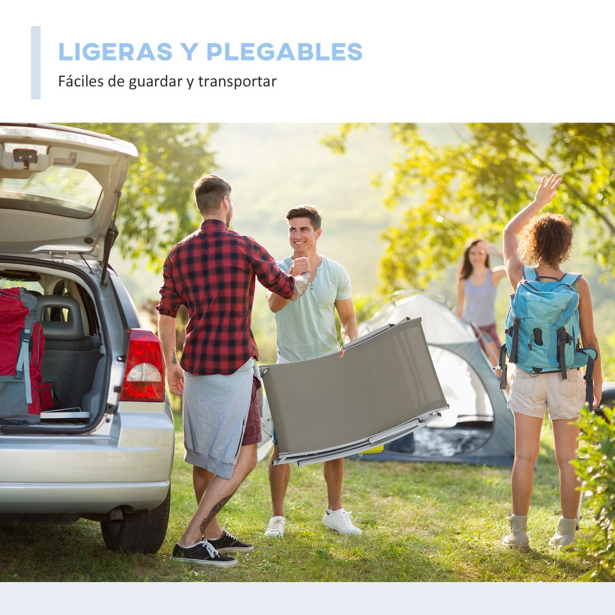 Pack de 2 tumbonas Talasia Outsunny plegables gris 63x165x61 cm