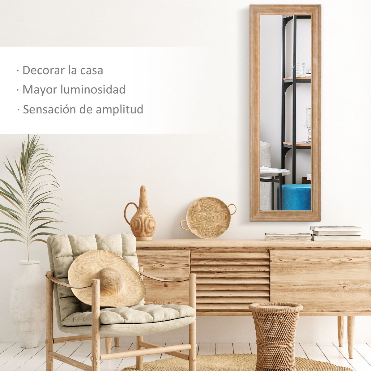 Espejo de pared Enford Homcom natural 163x53,5 cm