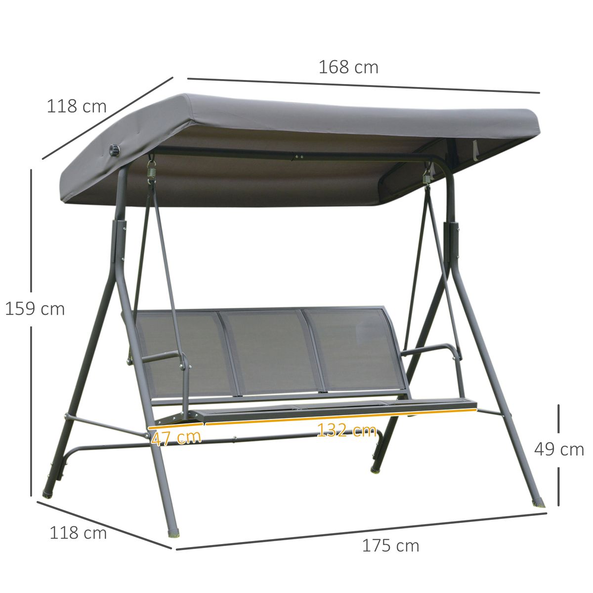 Columpio balancín Torre Outsunny 3 plazas toldo ajustable gris 159x175x118 cm