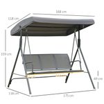 Columpio balancín Torre Outsunny 3 plazas toldo ajustable gris 159x175x118 cm