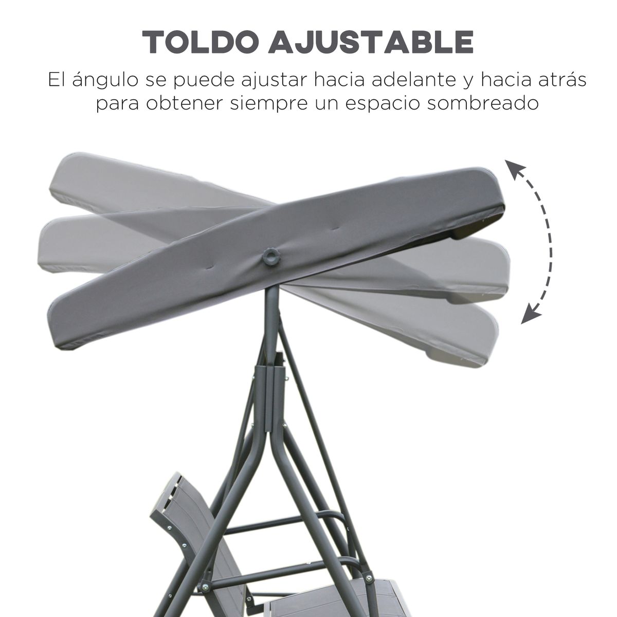 Columpio balancín Torre Outsunny 3 plazas toldo ajustable gris 159x175x118 cm