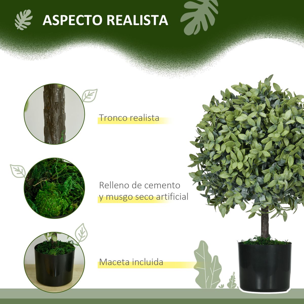 Pack de 2 arboles Overton Homcom imitación árbol de té verde 55 cm