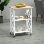 Carrito auxiliar Moniz Homcom 2 estantes con ruedas blanco 84x60x40 cm