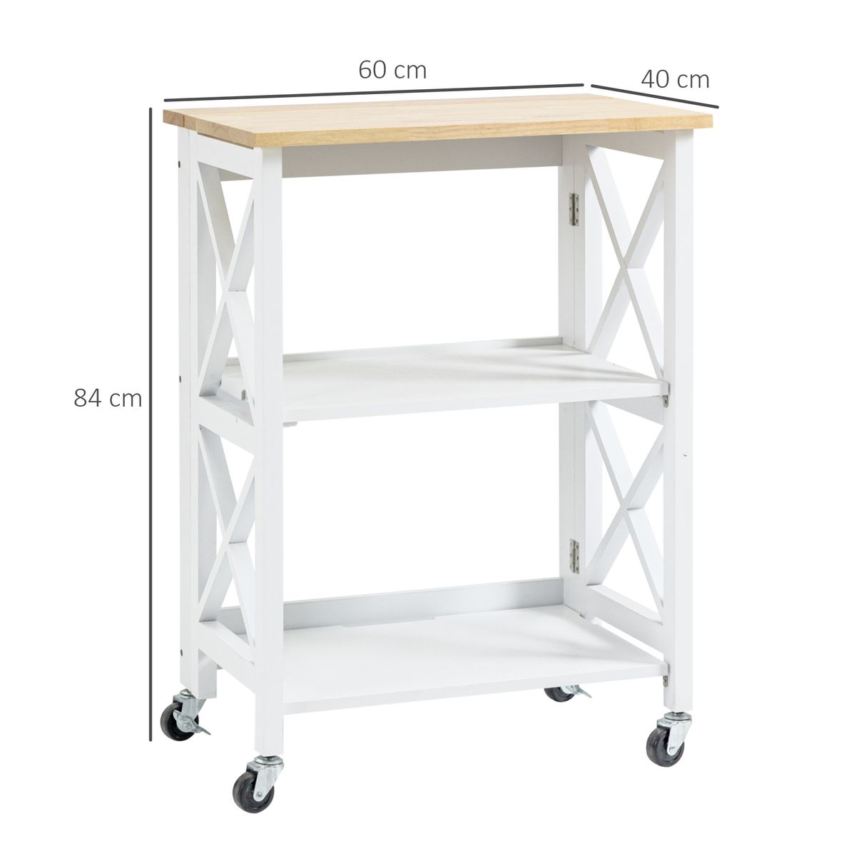 Carrito auxiliar Moniz Homcom 2 estantes con ruedas blanco 84x60x40 cm