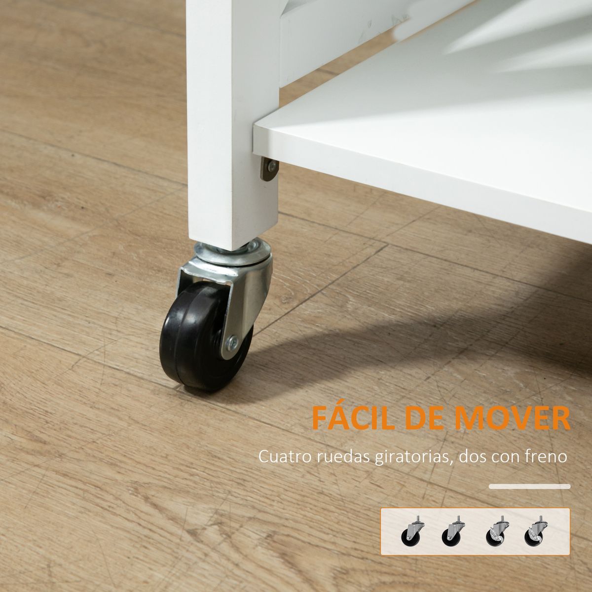 Carrito auxiliar Moniz Homcom 2 estantes con ruedas blanco 84x60x40 cm
