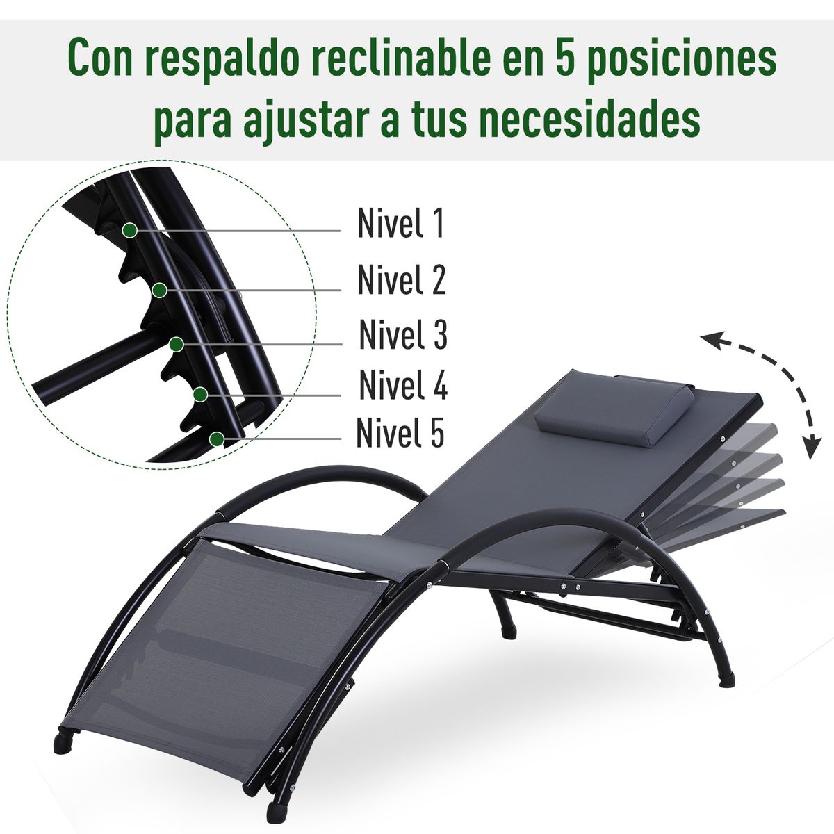 Tumbona Spa Outsunny respaldo ajustable gris 81x66x152 cm