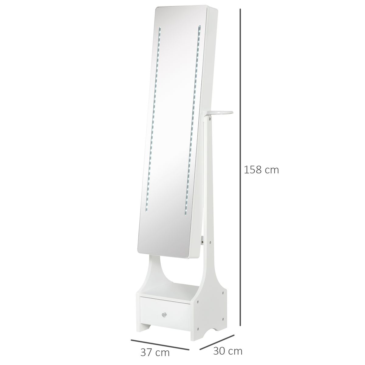Espejo joyero Beyton Homcom ángulo ajustable blanco 158x37x30 cm