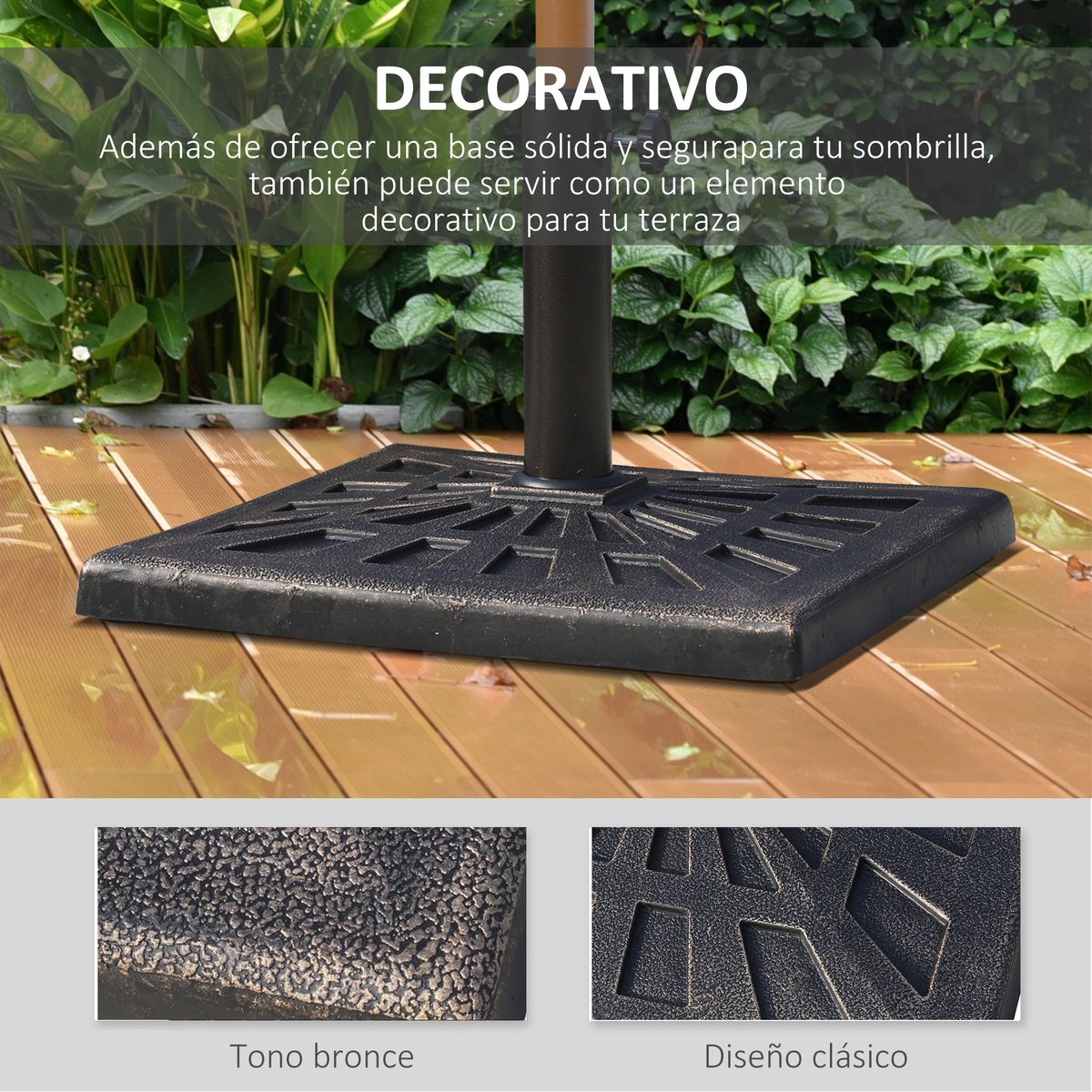 Pie de sombrilla Outsunny 15kg bronce negro 32x47x47 cm