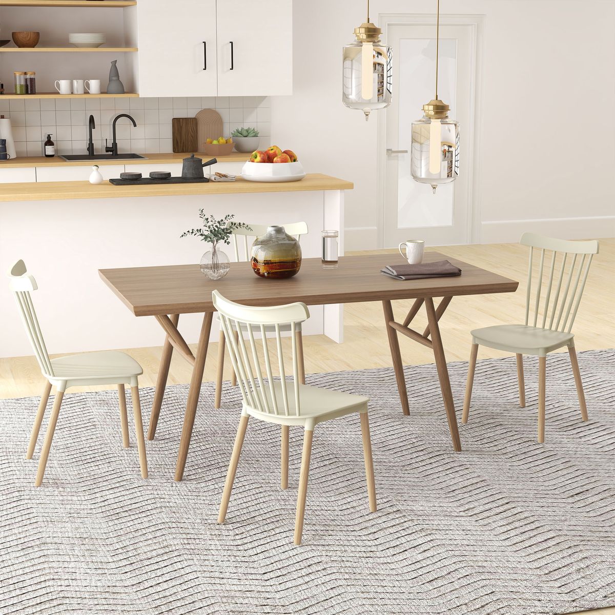 Pack de 4 sillas Behy Homcom respaldo curvo natural 83x48x52,5 cm