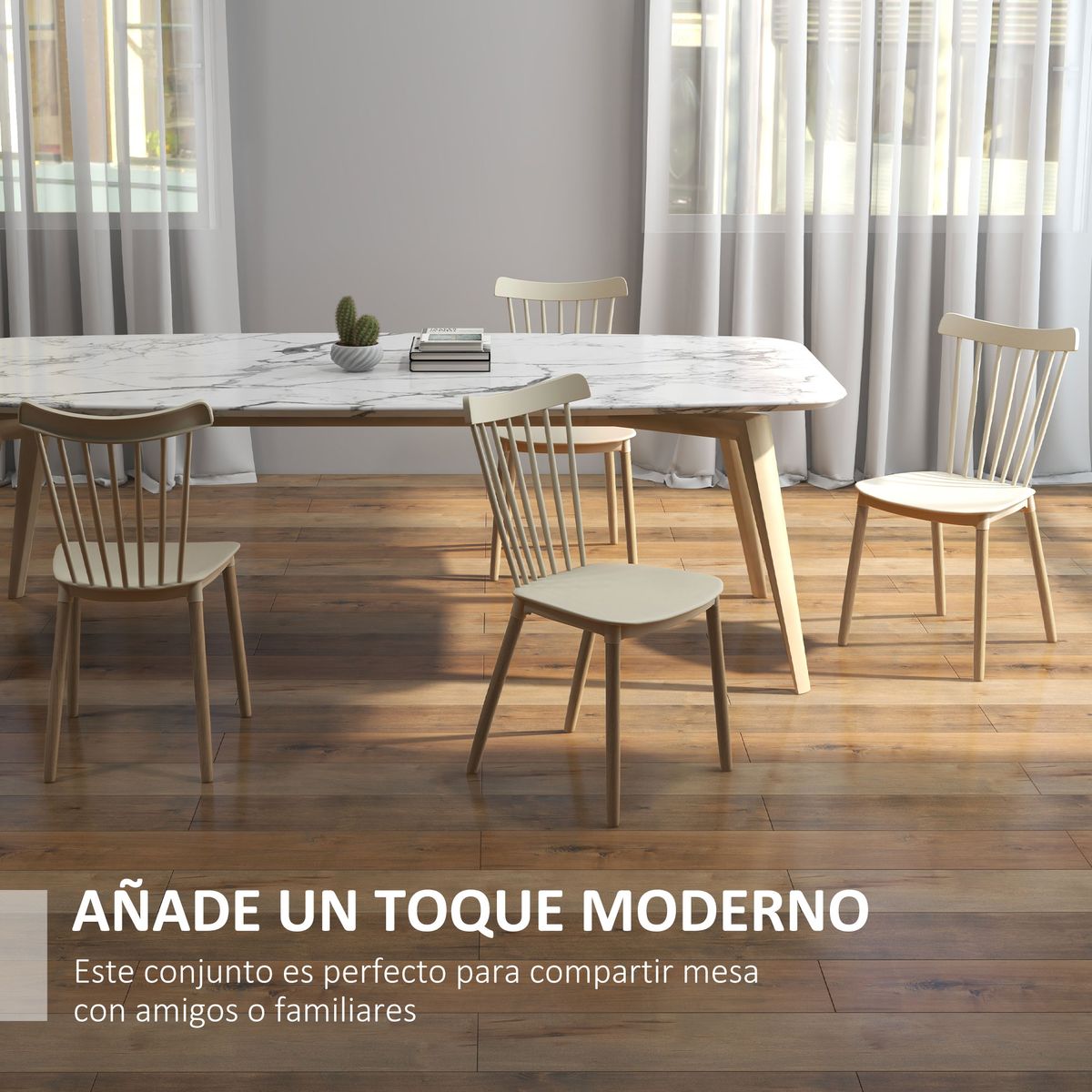 Pack de 4 sillas Behy Homcom respaldo curvo natural 83x48x52,5 cm