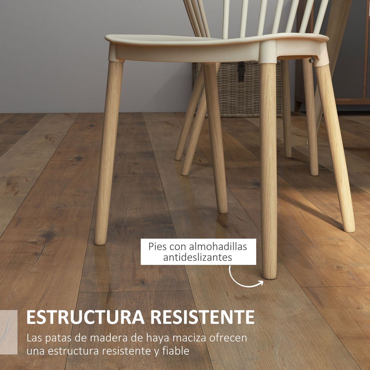 Pack de 4 sillas Behy Homcom respaldo curvo natural 83x48x52,5 cm