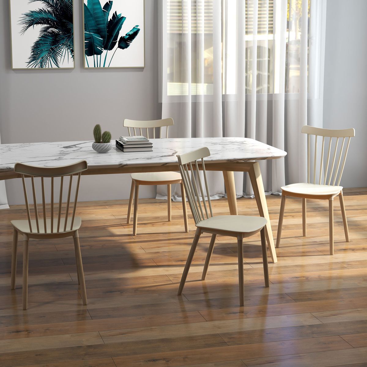 Pack de 4 sillas Behy Homcom respaldo curvo natural 83x48x52,5 cm