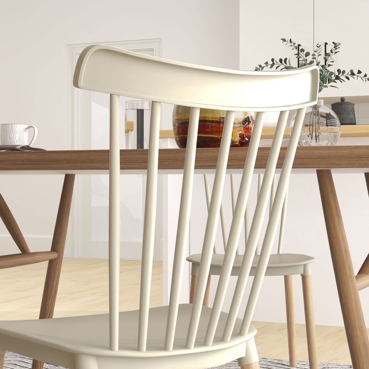 Pack de 4 sillas Behy Homcom respaldo curvo natural 83x48x52,5 cm