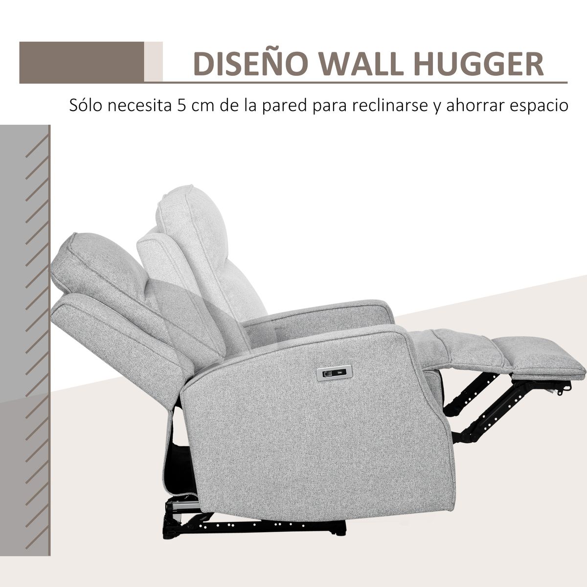 Sillón Relax Homcom reclinable con carga USB gris 104x84x92 cm